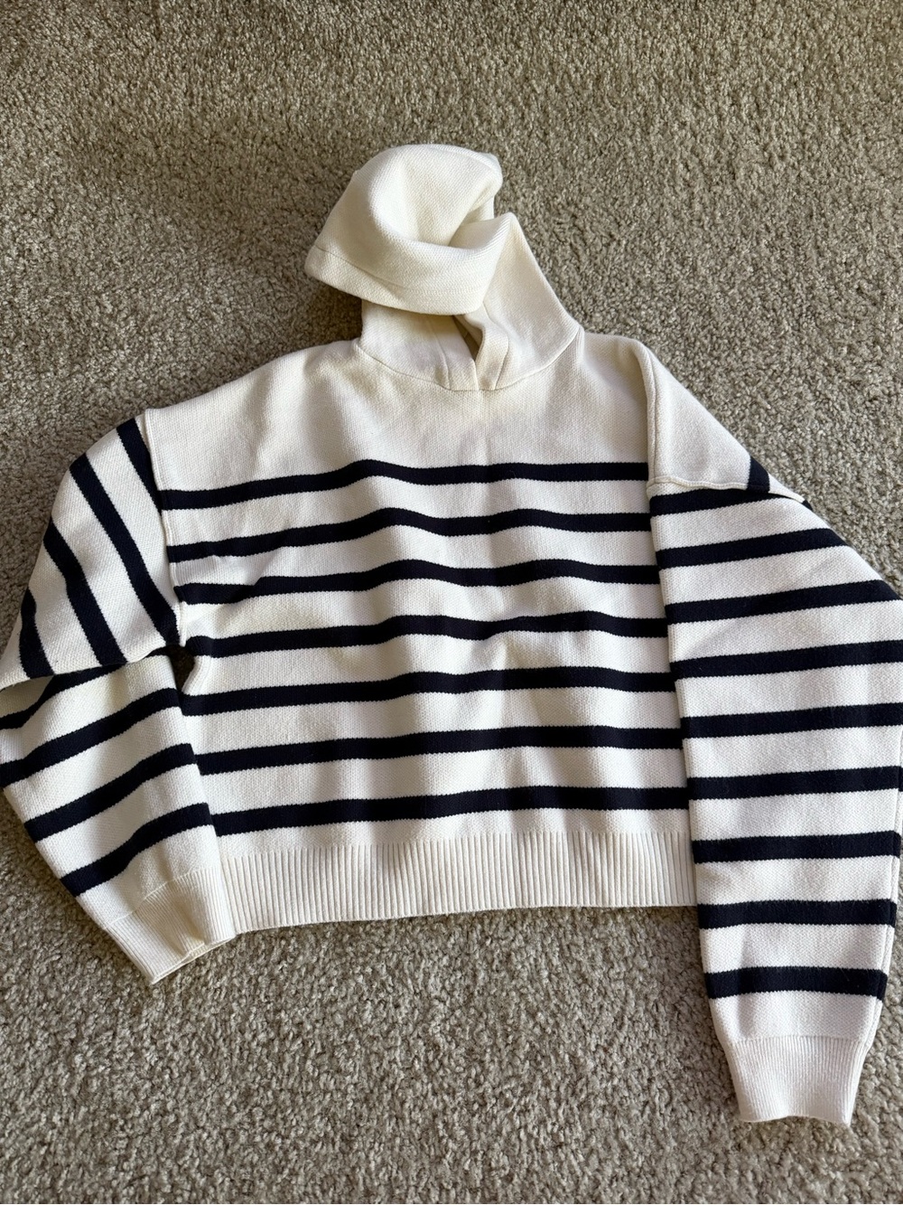 Zara Cream & Black Striped Turtleneck Sweater